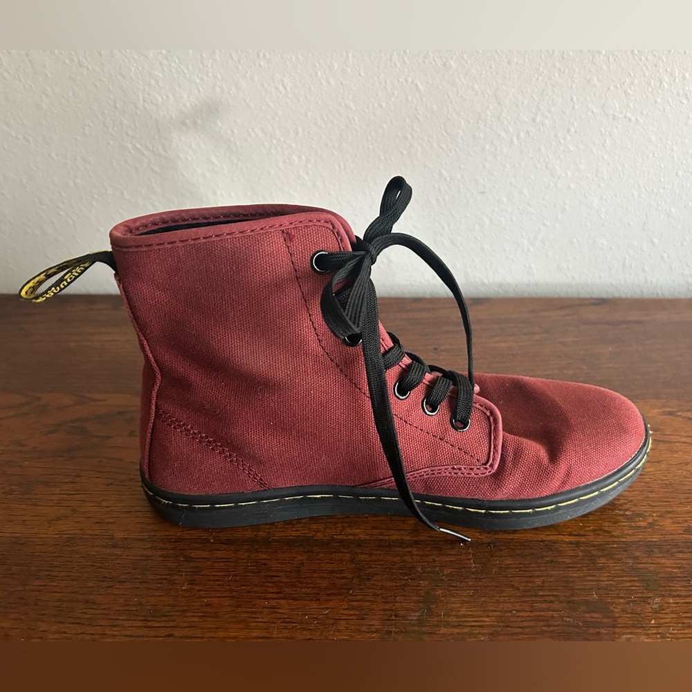 Dr. Martens Women's Burgundy Canvas Ankle Boots - Picture 5 of 11